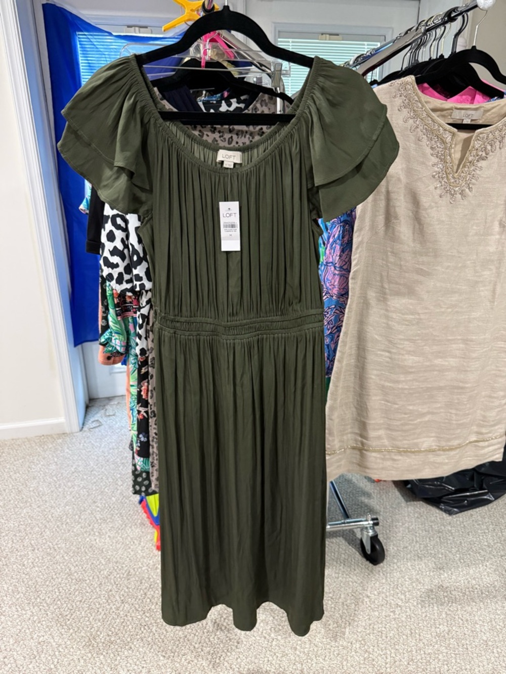 LOFT Olive Green Lightweight Midi Dress